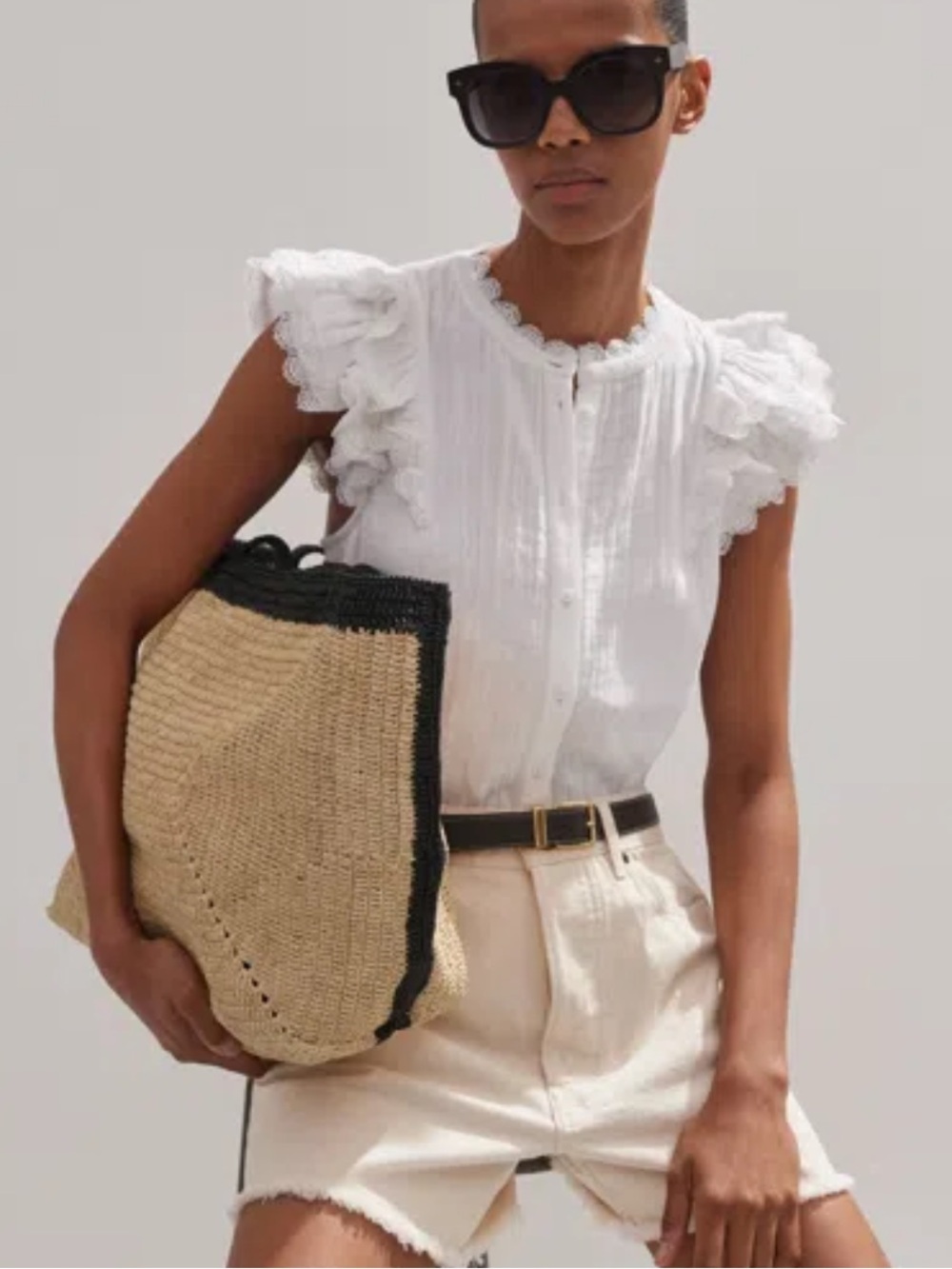 ME+EM White Ruffle Sleeve Pintuck Blouse